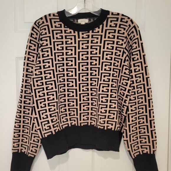 Geometric Design SWEATER Blk&Tan SZ M - Picture 2 of 8